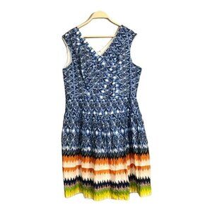 Amanda Lane Dress Sundress Size 14 Blue Zip VNeck Sleeveless Retro Casual Summer
